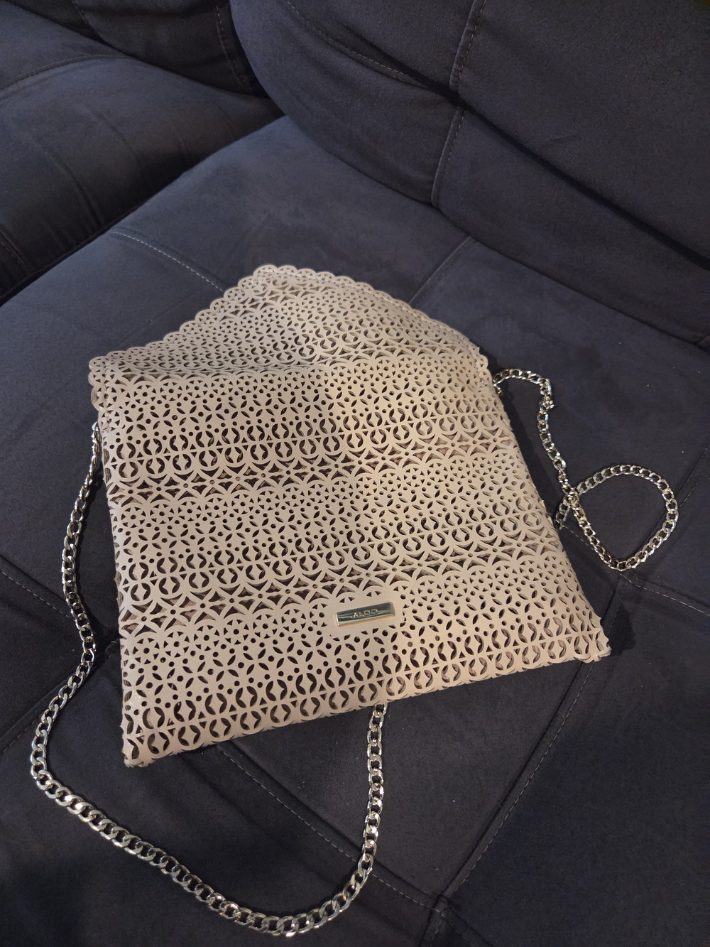 ALDO Beige Laser-Cut Crossbody Bag with Chain Strap